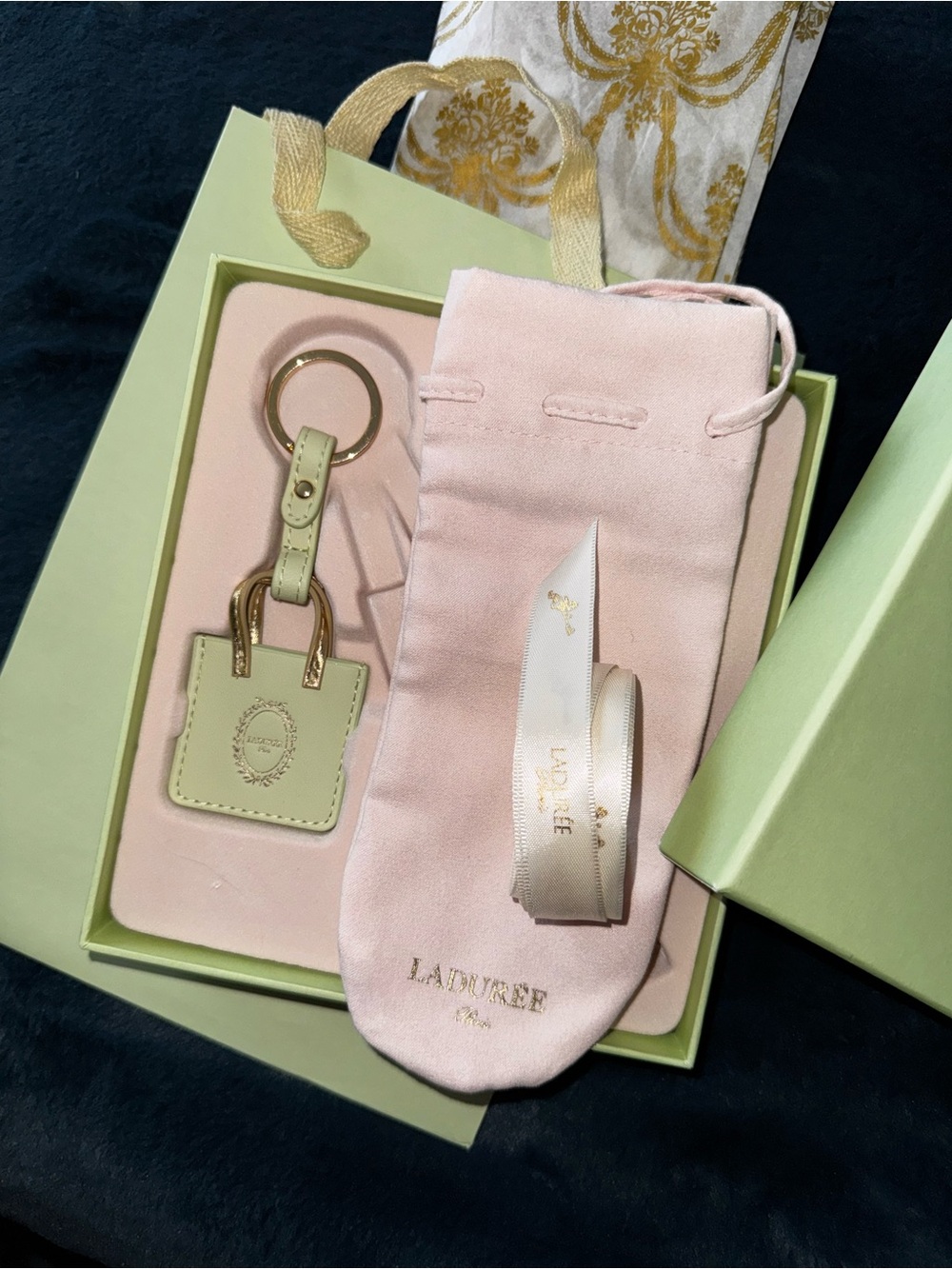 NEW! Ladurée Bag Keychain (Mini Bag Only) New in Box with Ribbon & Storage Pouch - Picture 5 of 7